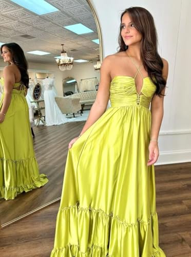 Lawrncedw Women's Satin Pleated Prom Dresses with Keyhole V Neck Long Bridesmaid Dresses Sleeveless Formal Evening Gowns3