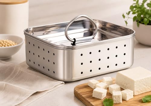 Image of Steel Paneer Maker Mould Press 650ml | Large Size Paneer Mould | Stainless Steel Paneer Press With Strainer | Square Paneer Press Machine for Home made Paneer & Tofu