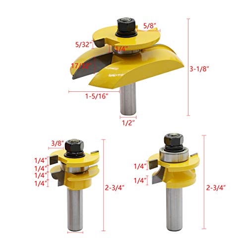 Nxtop 3Pcs 1/2'' Shank Rail Blade Cutter Panel Cabinet Router Bits Set Milling Cutter Power Tools Door Knife Wood Cutter #TOP2