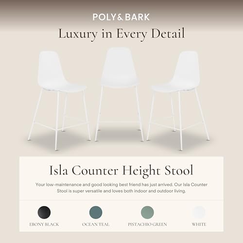 Image of Poly & BARK Isla Bar Stools Set of 3 - Counter Height Bar Stool for Kitchen - Set of Counter Stools - Indoor /Outdoor Barstools - Modern Kitchen Bar Stools - White