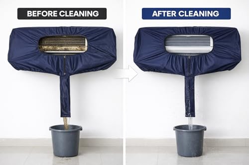 Image of Polyester Waterproof Split AC Indoor Unit Wash Cleaning Bag Cover | Reusable AC Service Cover for Coil Cleaning, Dust & Splash Protection (Parachute Fabric, 48)