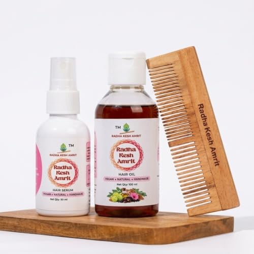 Image of Hair Care Kit | Herbal Hair Oil, Hair Serum & Neem Wooden Comb | Supports Hair Growth, Reduces Hair Fall & Frizz | For Dry, Damaged Hair | Men & Women
