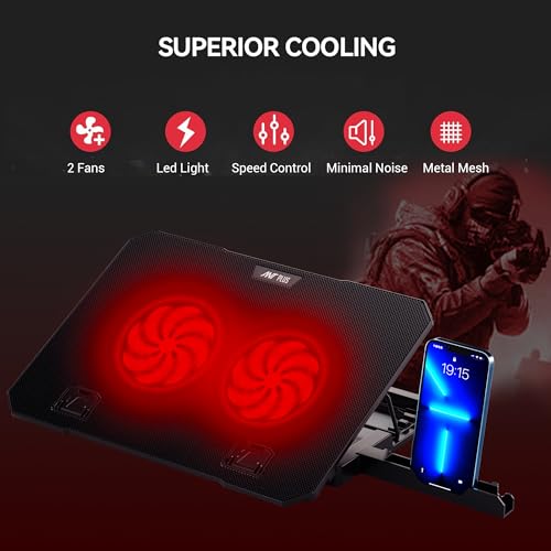 Image of Dracula 20 Laptop Cooling Pad, Laptop Cooler with Mobile Holder 2*1 125mm Quite Fans at 1000 RPM, Fan Speed Controller 5 Height Adjustable Angle 2 USB Ports Compatible for Laptop up to 15.6 inch
