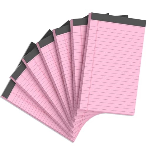 Aidunmis 7pcs Small Note Pads 5x8 Legal Pads Pink Notepad 5x8 College Ruled Pink Notebook Paper Narrow Ruled Mini Notepads 5 x 8 Legal Pad Perforated Small Writing Pads 5x7 In 30 Sheets per Note Pad