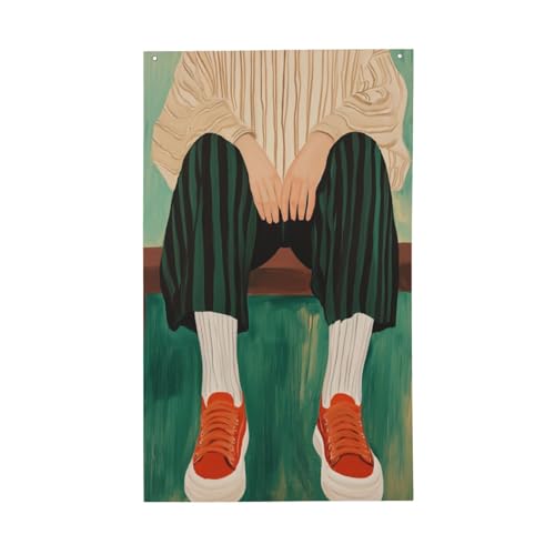 Woman Sitting On Bench Aesthetic Yard House Flags,3x5 Ft Season Greeting Banner With Grommets Indoor Outdoor Party Home Decorations