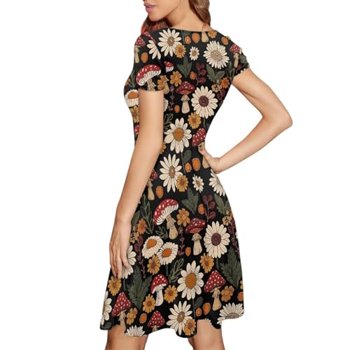 Image of HUGS IDEA Womens Puffy Swing Midi Dress Round Neck Short Sleeve Party A-Line Dresses