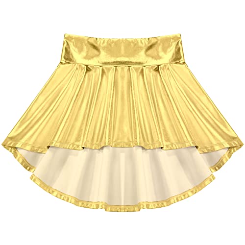 JanJean Kids Girls Shiny Metallic Skater Skort Dance Skirt Elastic Waist Ruffle Hem Athletic Skirt Jazz Hip Hop Dancewear Gold 6 Years