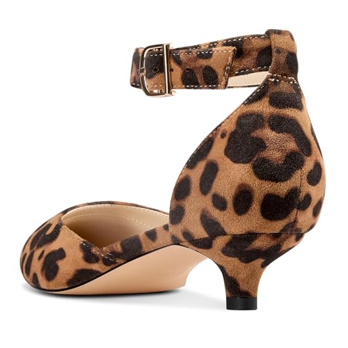 Image of Aachcol Women Kitten Low Heel Ankle Strap Pumps Pointed Toe Sandals Dress Shoes Party Office Wedding 1.5 Inch