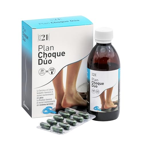 PLAMECA Plan Choque Dúo Control Peso y Sistema Nervioso, 2 productos en 1, Garcinia Cambogia, Rhodiola Rosea, Coleus Forskohlii, Probióticos, Botella 200 ml y 20 Cápsulas Vegetales