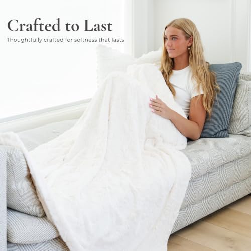 GRACED SOFT LUXURIES Weichste warme, Elegante, gemütliche Kunstfell-Überwurfdecke (massives Elfenbein, extra groß, 152,4 x 203,2 cm) – Ansicht 6
