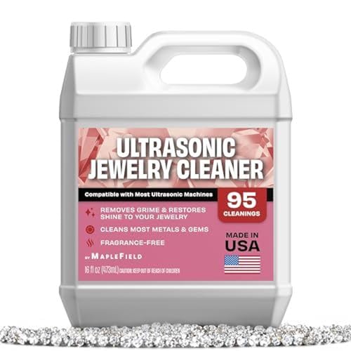 Maplefield Ultrasonic Jewelry Cleaner Solution - Concentrated Formula & Ultrasonic Cleaning Fluid - Safe on Gold, Silver & Gemstones & Jewelry Cleaning Solution - 16 Fl Oz, Pack of 1