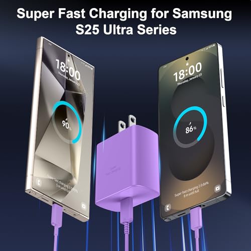 45W Samsung USB-C Super Fast Charger Type C 10FT C Charger Cable Fast Charging with Android Phone Wall Charger Block for Samsung Galaxy S25 Ultra/S25/S24 Ultra/S24/S23 Ultra/S22 Ultra/S22+, Purple