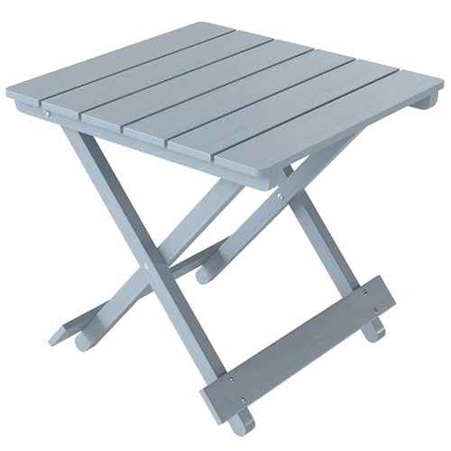 Outsunny Wood Folding Garden Side Table, Lightweight Small Garden Table with Slatted Top, Portable Folding Side Bistro Coffee Tables for Balcony Patio Terrace, Light Grey