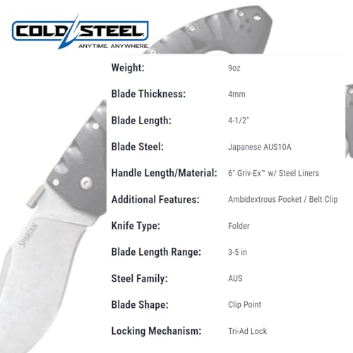 Image of COLD STEEL Spartan 4.5 in Japanese AUS10A Blade Tactical Pocket Folding Knife w /Tri-Ad Lock and Griv-Ex Handle w /Steel Liners