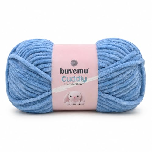 Image of Cuddly Velvet Chenille Yarn, Super Soft Bulky, Blue