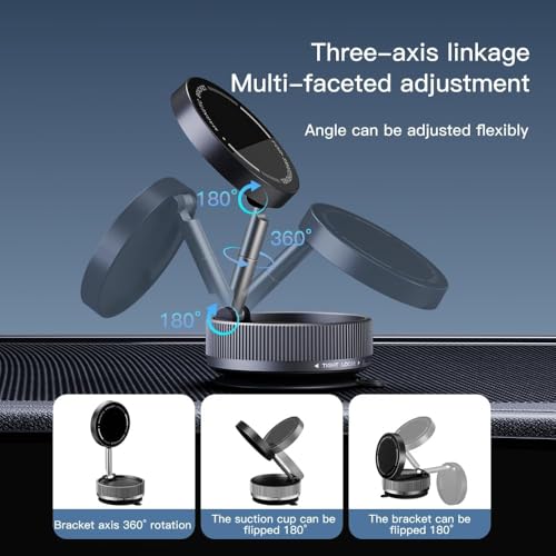 Image of RIGGEAR Upgraded Magnetic Phone Holder with Vacuum Suction- 360 Adjustable, Foldable &Telescopic Car Mount for iPhone & Android - Works on Car Dash, Mirror, Gym & More - Black