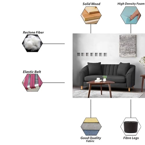 Image of Doraldo 2 Seater Sofa Set for Living Room (Black) Premium Fabric Sofa