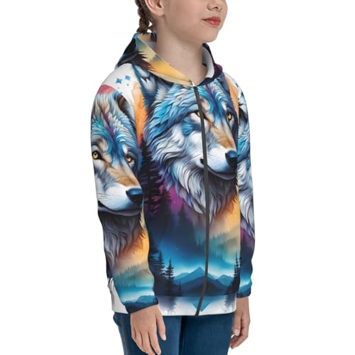 Animal Forest Wolves3 Kids Pullover Hoodies Boys Zip Up Sweatshirts Girls Athletic Clothes with Pocket4