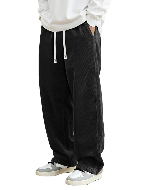 JMIERR Herren Cordhose Baggy Freizeit Jogginghose Sweatpants | Corduroy,loose fit,straight fit hosen,stretch,Kordelzug Taille,mit 3 Taschen,Alltag