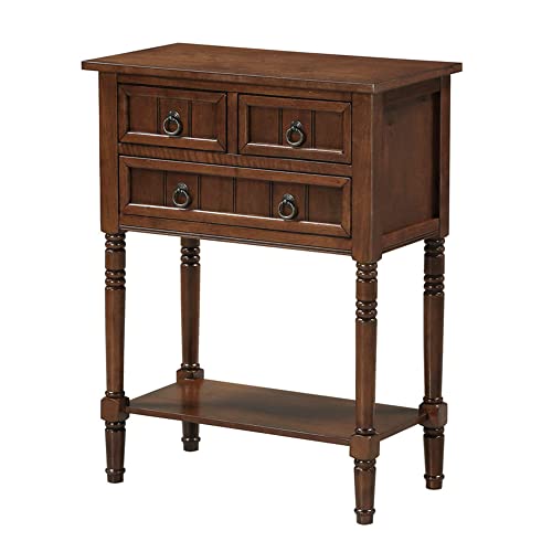 Convenience Concepts Kendra Entryway Hall Table 23.75' - 3 Storage Drawers, Traditional Console with Shelf for Decor, Office & Hallway Organizer, No Tools Assembly, Solid Wood Legs, Espresso