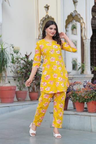 Image of Pistaa's Women Pure Cotton Floral Printed Straight Rounded Hem Co-ord Set