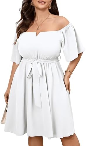SCOMCHIC Womens Plus Size Cocktail Dress Summer Off Shoulder Shor...