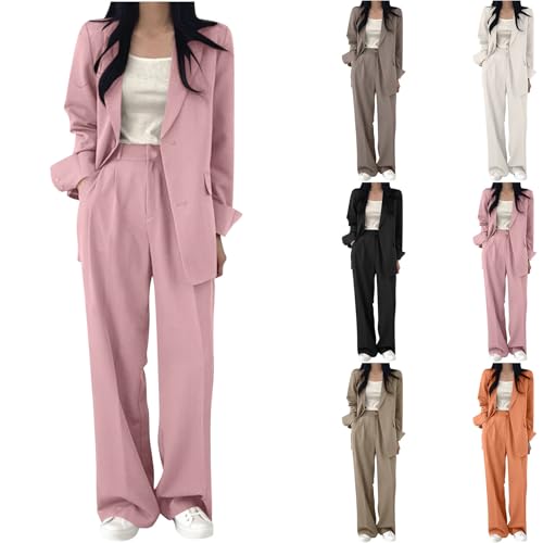 HGps8w Women's 2 Piece Business Casual Suits Loose Open Front Long Sleeve Blazer Jacket & Wide Leg Dress Pants Formal Outfits2