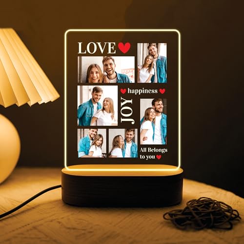 Image of Giftplease Customized LED Photo Frame for Couples | Personalized Picture Frame with Light & Wooden Stand | Custom Gift | Romantic Anniversary, Wedding, Birthday Gift for Him or Her CPL 13