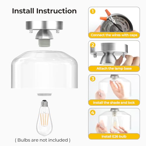 LACCEN Semi Flush Mount Ceiling Light Silver, Clear Glass Pendant Lamp Shade, Modern Farmhouse Light Fixture for Hallway Corridor Kitchen Entryway Bedroom, Bulb Not Included by LACCEN - Image 4