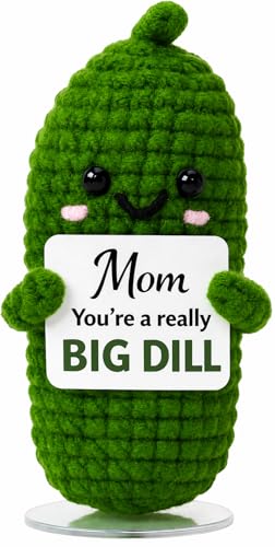 Image of Emotional Support Pickle Crochet with Stand. Handmade Positive Pickle Gift for Women, Friends, Family, Co Workers. Birthday Gifts. Best Friends (Mom Pickle)