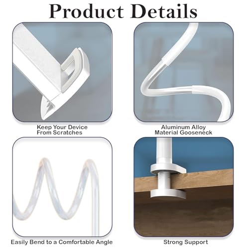 Image of MOMISY Mobile Phone Holder, 360 Adjustable Gooseneck Clamp Mount, Universal Phone Stand for Desk, Office, Home (Nut White, 60 cm)
