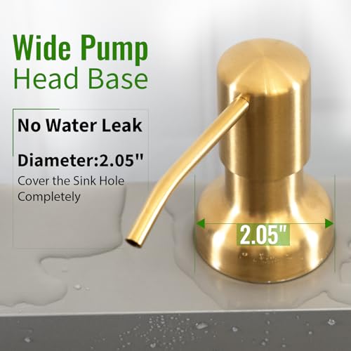 Image of Soap Dispenser for Kitchen Sink, Kitchen Sink Soap Dispenser with 17 OZ Bottle, Refill from The Top Bar, Longer Threaded Shaft Shank, Wide Pump Head Base (Golden)
