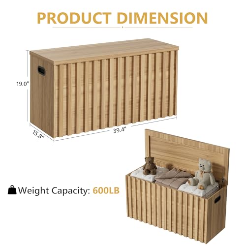 UEV-Fluted-Bedroom-Bench-with-Storage-Set-of-2-Storage-Trunk-with-2-Safety-Hinges-Ottoman-Storage-Bench-Set-of-2-Shoe-Bench-for-BedroomLiving-Room-Natural-Wood UEV Fluted Bedroom Bench with Storage Set of 2 Storage Trunk with 2 Safety Hinges Ottoman Storage Bench Set of 2 Shoe Bench for BedroomLiving Room Natural Wood