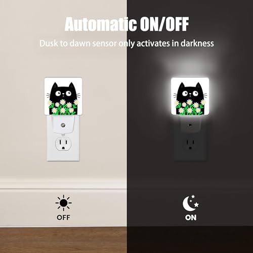 Image of Cat Kitten Daisy Night Light, Camomile Bouquet Plug into Wall with Dusk to Dawn Light Sensors, Warm Nightlights for Bedroom, Bathroom, Hallway, Kitchen, Gifts Ideal for Women Men