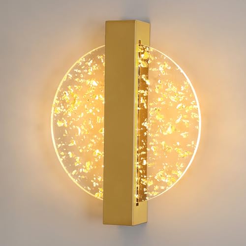 Comely Applique Murale LED Dimmable 12W, Lampe Murale Intérieure Moderne en Aluminium, Or Applique Murale Intérieure Acrylique Ronde pour Salon, Chambre,...