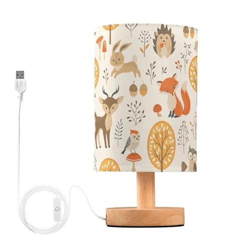 Oarencol Bedside Table Lamp Woodland Animals Nightstand Lamp with Wood Fox Owl Deer Buuny Trees Leaves Desk Lamps for Bedroom Living Room Nursery...