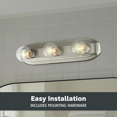 Image of Designers Fountain 3-Lights Melrose Vanity Light Fixture, 18 Inch Wall Mount Sconce for Bathroom, Bedroom or Mirror, Brushed Nickel, 6613-BN