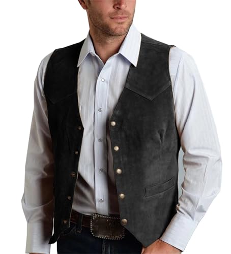 Mnjyihy Men Vintage Western Cowboy Suit Vest Solid Suede Leather V Neck Business Slim Banquet Wedding Waistcoat3