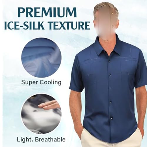 Gentclassic - Men's Breathable Ice-Silk Stretch Shirt, Men's Ice Silk Short Sleeve Silk Shirt Elastic T-Shirt2