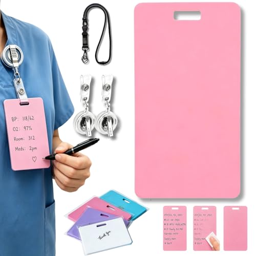 Erasable Badge Note, Portable Vertical Erasable Notepad Badge, Reusable Silicone Pocket Notebook, Dual-Sided Writable, Ballpoint Pen Write & Alcohol Erasure, for Nurses Doctors Teachers (B, Vertical)