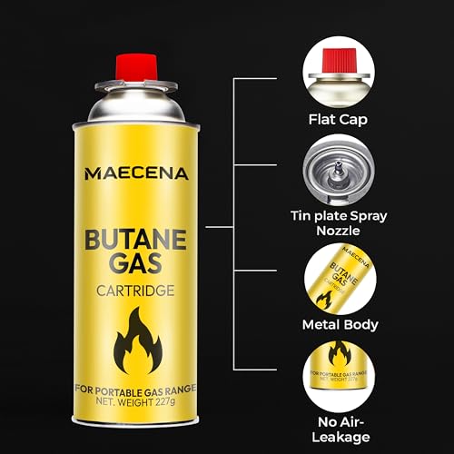 MAECENA Butane Gas Canisters (Pack of 16) – Portable Butane Gas Bottles for Camping Stoves, BBQs, Heaters & Outdoor Cooking