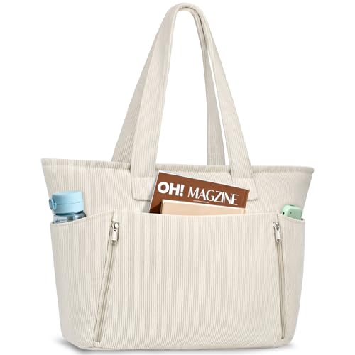 KTUEOV Sac a Main Femme, Grand Tote Bag Cabas Femme en Velours Cotelé Léger Sac Fourre Tout Ordinateur 15,6 Pouces Sacs a Main pour Cours Lycee, Travail,...