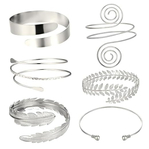 oooaooo 6 Stück Oberarmreif Silber Bangles, Armreif Oberarm Silber, Wickelarmband Damen, Verstellbar Boho Arm Cuff Silver Schmuck Set Oberarm Schmuck für Damen Mädchen für Die Tägliche Hochzeit