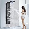 GKPSSURV LED Shower Panel Tower Faucet Stainless Steel Rain Head Suit Massage Nozzle Faucet-Black,Black