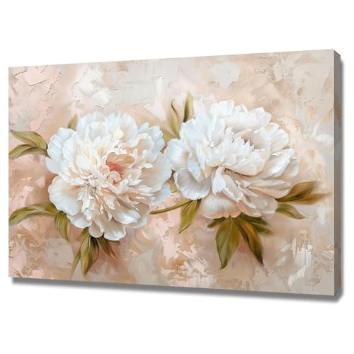 Toile pivoine blanche 70x100cm WODJEM pour une ambiance sereine