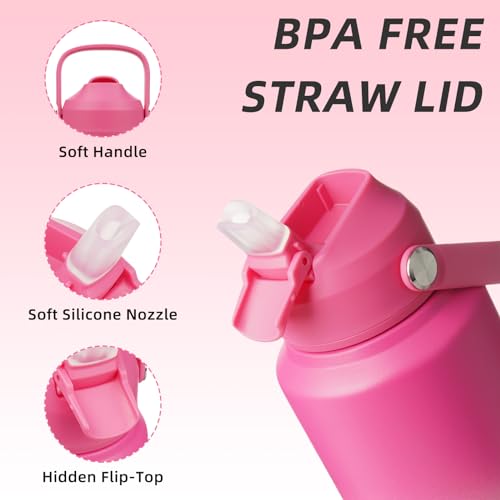 Image of BJPKPK Water Bottle with Straw Lid, 32oz Vacuum Insulated Water Bottles, Metal Stainless Steel Thermo for Sports, Travel, BPA Free Leak Proof Thermo, Cups, Flasks, Tumblers,Cherry