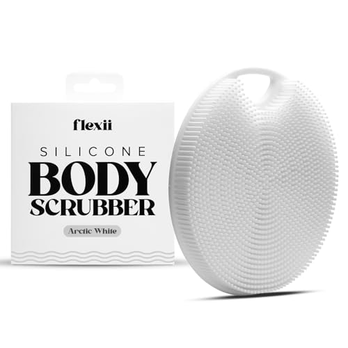 flexii® Silicone Body Scrubber - Premium Body Brush for Sensitive Skin, Gentle Body Exfoliator & Shower Scrubber, Exfoliating Silicone Loofah for Men & Women - White