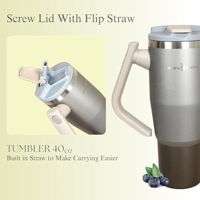Stainless Steel Cup Brown 40oz | Leak & Dust Proof Lid | Built-In Straw Tumbler 180¡ã Rotatable Handle | 100% BPA Free Double Wall Vacuum Insulated | Cup Holder Friendly For Travel & GYM