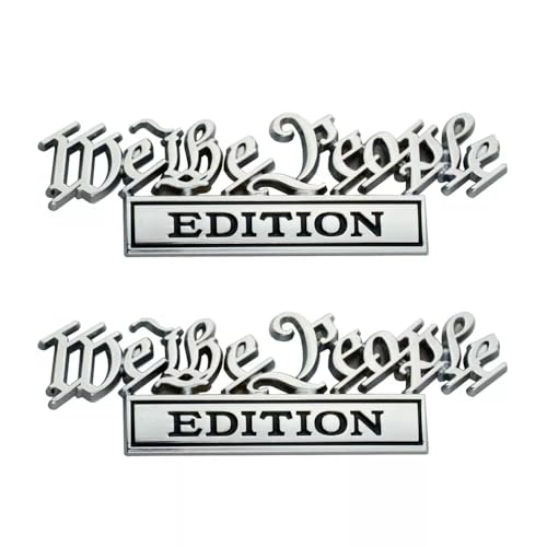 Image of Pair Set WE The People Edition Raised Letters Emblem 3D Badge Sticker Decal Replacement for Vehicle, Truck, SUV, Door Decoration (Silver Black)