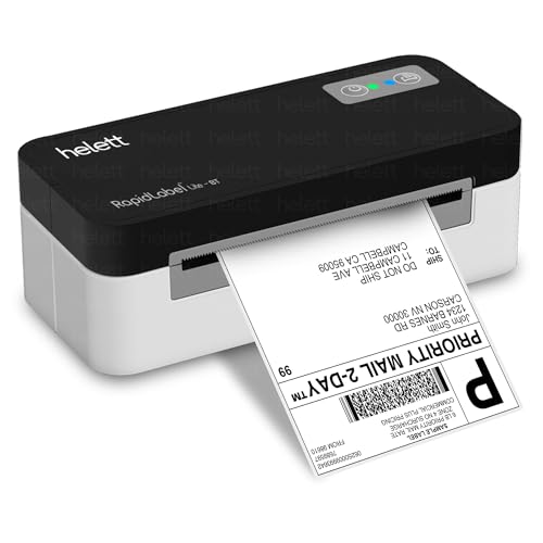 Image of helett RapidLabel Lite BT Label Printer Machine | Bluetooth Thermal Printer 4x6 Shipping & Barcode Labels | USB + Wireless, 203 DPI, 152mm /s | Android, iOS, Windows, Mac | Inkless, No Seller Flex